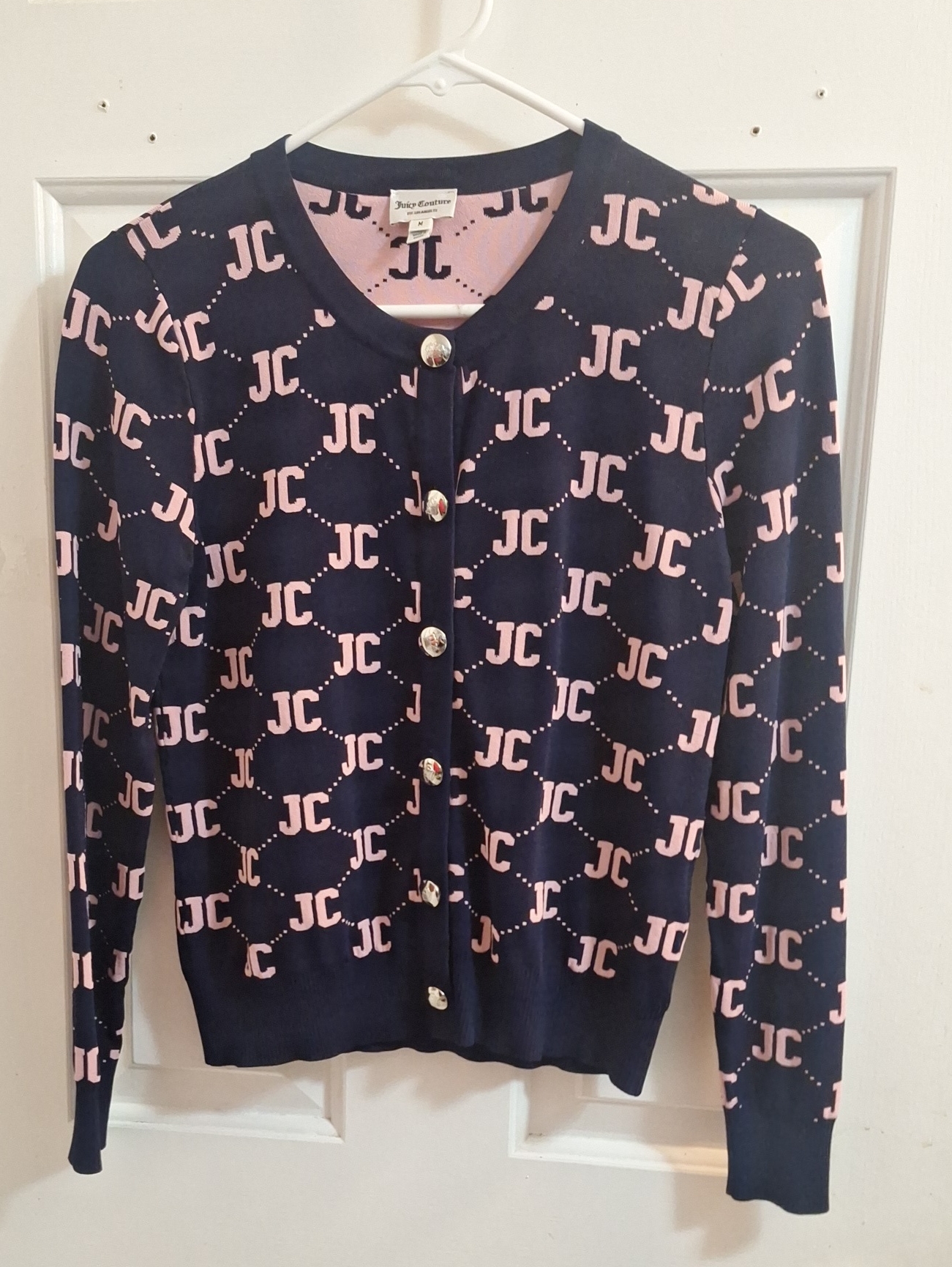 Juicy Couture Navy & Pink Jc Logo Cardigan Sweater